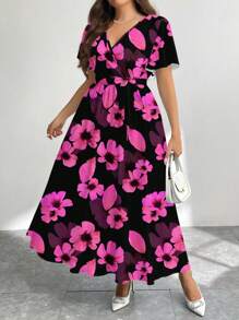 Firerie Vestido casual con estampado floral vintage y corte holgado en talla grande