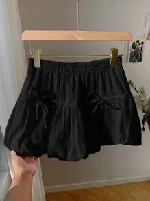 Comfortcana Women's Casual Bowknot Decor Bubble Hem Skirt, Summer
