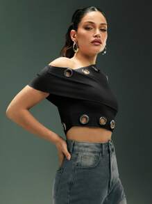 Denimoi Blusa casual con cuello asimétrico y volantes