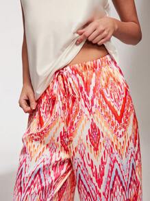 LUVLETTE 丝缎基本款粉色背心和图案裤家居服透气睡衣套装裤子带口袋内衣外套女士休闲套装 - 玫紅色 - 查看 4