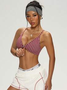 Easithlete Women's Summer Striped Criss-Cross Back Hook Front Sports Bra