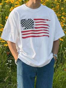 DAZY American Independence Day Flag Print White T-Shirt For Men, Summer - White - View 3