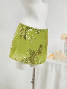 Sweetina Váy mini cổ điển thêu sequin bằng vải chiffon xanh - màu xanh lá - Xem 6