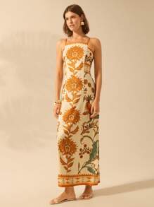 CAJUNI Đầm Maxi xẻ tà họa tiết hoa và vẹt phong cách Boho nhiệt đới, ngày lễ, thường ngày, mùa hè cổ điển dành cho nữ - Nhiều màu - Xem 3