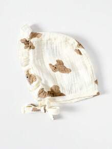 SHEIN 寶寶女孩鬆身休閒卡通熊印花睡衣連帽子 - 杏色 - 查看 3