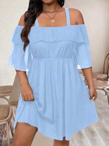 SHEIN LUNE 夏季大码休闲纯色露肩吊带裙