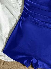 SHEIN Teen Girls' One-Piece Ruched Halter Swimsuit, Simple Fitted Swimwear, Blue One Piece Swimsuit For Teen Girls One Piece Bathing Suit For Teens Summer Bathing Suits 1pc For Teens - Navy Blue - View 6