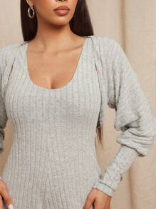 Vixey 2 Stücke Rippe Strick Weites Bein Ärmelloses Jumpsuit & Bolero Shirt Set