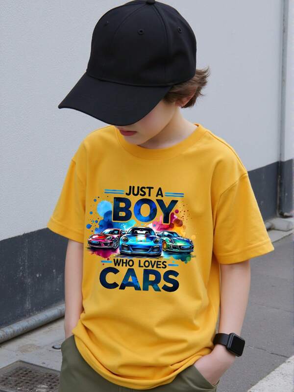 Băiat tânăr "Doar un băiat care iubește mașinile" tricou cu mânecă scurtă cu imprimeu 3D auto colorat