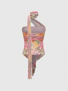 ROMWE Goth Y2K Style Pirate Sexy Cut-Out Side Ruched Removable Mesh Scarf Women Tube Top - Multicolor - View 2