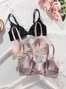 SHEIN 3pcs Lace Seamless Padded Front Closure Bras Set - Multicolor - View 2