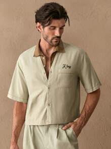 GENTILAND Men's Casual Woven Loose Raglan Short Sleeve Shirt, Suitable For Everyday Wear