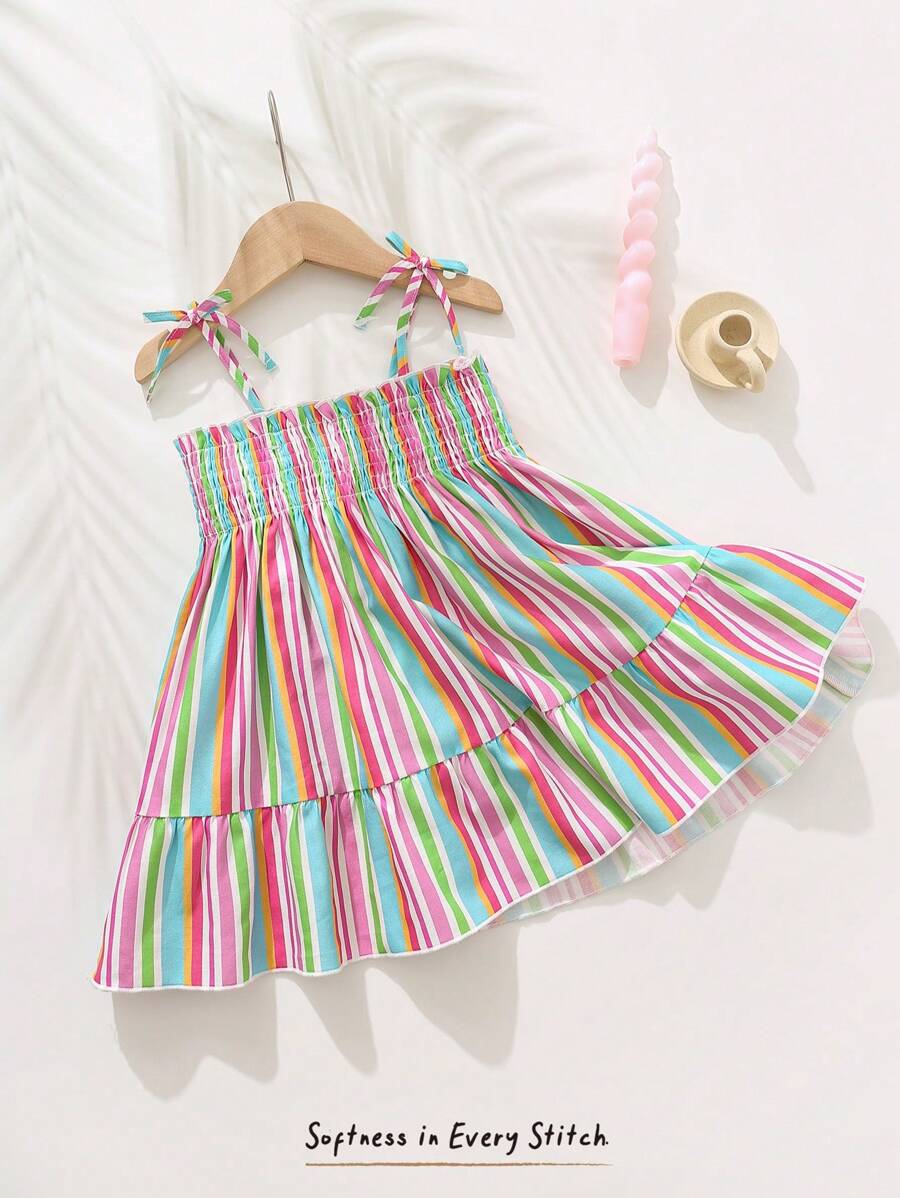 Cozy Pixies Baby Girl Colorful Striped Camisole Waist Dress - Pink - View 1