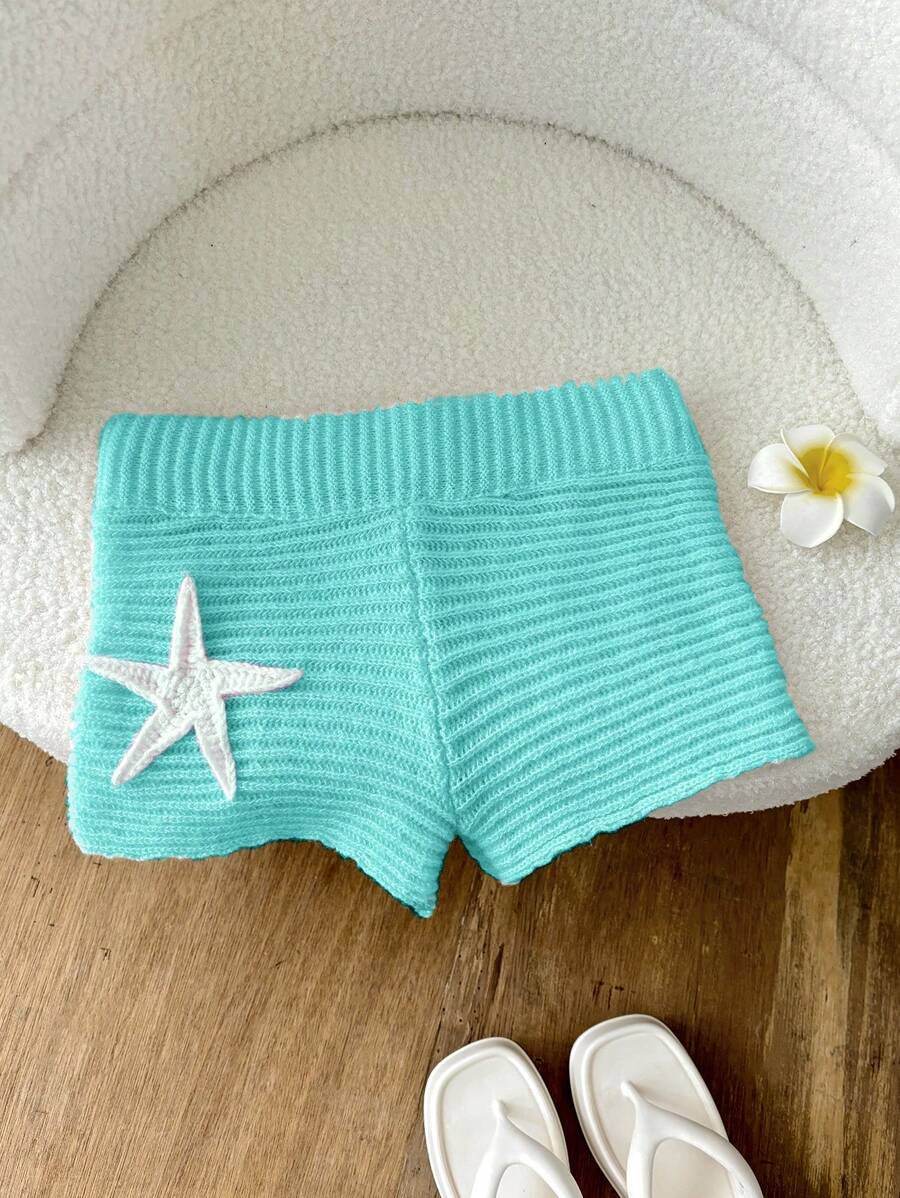 Elamini Hand Crochet Starfish Beach Shorts For Holiday - Green - View 1