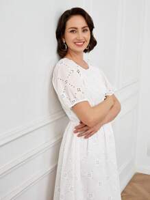 Miaspire Vestido corto de mujer para el verano, Vestidos de verano para mujeres, Vestidos blancos para mujeres, Vestidos elegantes blancos y clásicos para mujeres, Vestido blanco elegante y modesto para graduación - Blanco - Ver 3