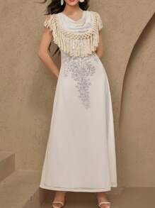DAZY Abito elegante da donna con stampa floreale sfumata e frange, leggero e grazioso, outfit estivo per donna