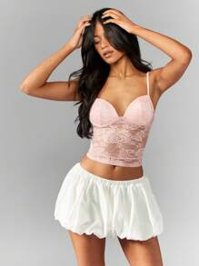 MISSGUIDED Lace Bustier Cami Top Cropped Bralette Style Adjustable Straps Summer Festival Club Party Evening Versatile Layering Essential - Pink - View 4