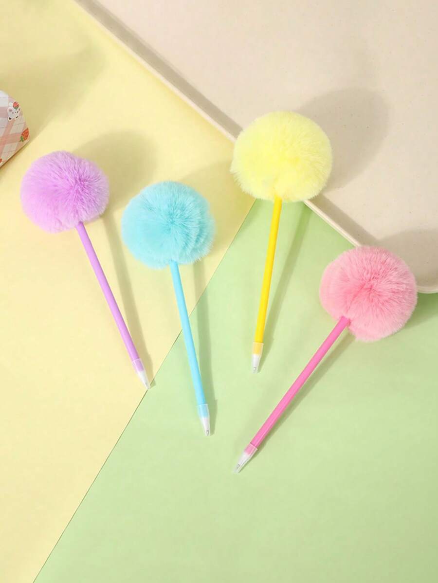 1 件/4 件，塑料毛球笔卡通可爱学生手账笔少女心学校婚礼礼物笔，适合，返校，学校用品，卡哇伊文具，学校颜色，文具，书写笔返校 - 彩色 - 查看 1