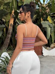 ORANGE STUDIO Multi-Color Striped Simple Color Block Fitted Tank Top For Women, Suitable For Summer Vacation - Multicolor - View 2