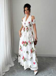 SHEIN Unity Abito da donna con spalle scoperte e collo a canottiera, alla moda per l'estate - Bianco - Visualizzare 5