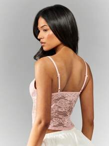 MISSGUIDED Lace Bustier Cami Top Cropped Bralette Style Adjustable Straps Summer Festival Club Party Evening Versatile Layering Essential - Pink - View 2