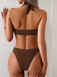 SHEIN Swim Populaire zwarte sexy halter bikiniset met 2 stukken, casual strandbadkleding voor vrouwen