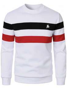 Manfinity Homme Sudadera casual de hombre con estampado de rayas de contraste, para otoño, top de manga larga - Multicolor - Ver 4
