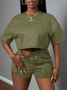 Slaydiva Women Two Pieces Outfits For Daily Wear Green - Army Green - View 3