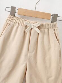 Loomiva Kleine Jungen 2 Stücke/Set Sommer lose einfarbiges Rundhals Trägershirt und Shorts mit Gummibund, Lässig Set - Khaki - Übersicht 5