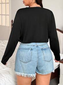 SHEIN EZwear 夏季大码休闲轻薄防紫外线长袖开衫 - 黑色 - 查看 2