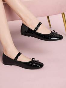 CUCCOO DOLLMOD Round Toe Comfortable Pink Bow Decor Fashion Elegant Women Flat Shoes - Black - View 5