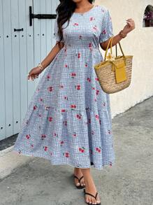 Breezaya Vestido midi casual y vacacional con estampado aleatorio, tallas grandes