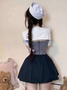 DAZY Navy Collar Ruffle Dress Slim-Fit American Sailor Style College Dress,Mini Dress,Casual Women Dresses - Blue - View 5