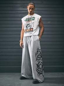 AXEPEAK Pantalones de chándal sueltos de estilo gótico con pierna recta de punto para hombre, estilo callejero, listo para el streetwear, para raves