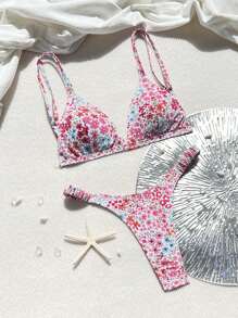 Swim Mod Maiô floral separado para férias na praia, estampa aleatória - Multicolorido - Ver 3