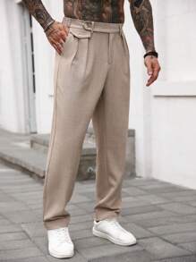 Manfinity Homme Men's Mocha Woven Fabric Long Pants With Zipper Detail, Fall