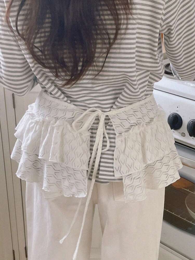 Women Versatile Spring/Summer Loose Pleated Ruffle Tie-Up Waist Skirt