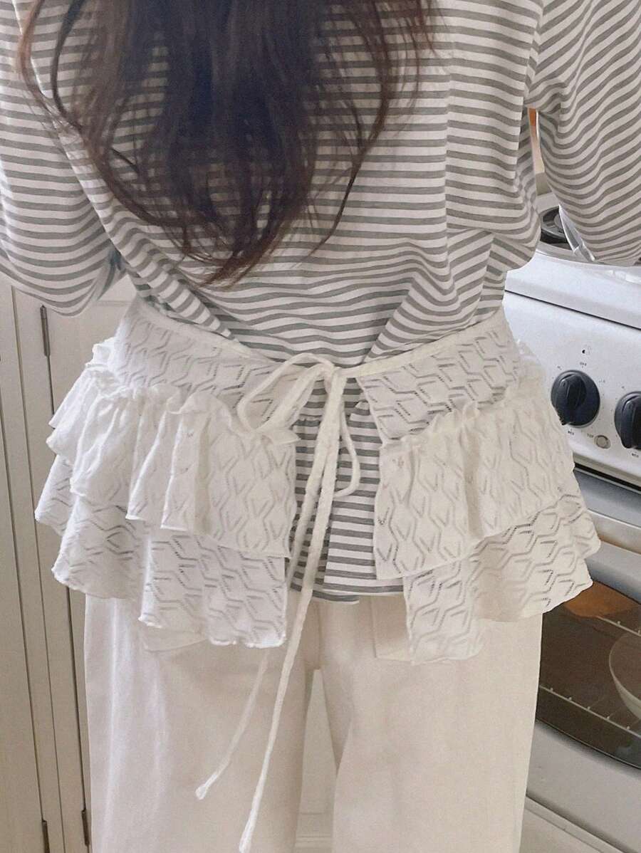 DAZY Falda con pliegues, volantes y cordón ajustable en la cintura, versátil para primavera/verano