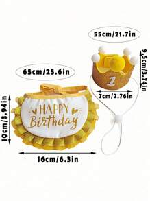 宠物狗/猫生日装扮派对配饰套装，包括帽子和围兜，可自由调节，可爱轻便，适合生日、节日派对等场合。 - 彩色 - 查看 2