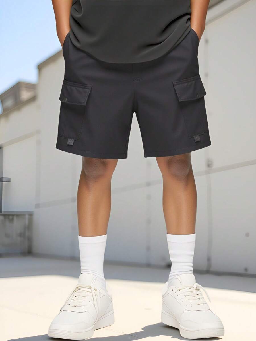 SHEIN Teen Boy Casual Street Fashion Cargo Shorts, Stylish Spring Summer , Holiday, Summer, Travel - Dark Grey - View 1