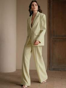 Bộ vest vest dài tay và quần dài cài nút màu trơn, phong cách Old Money, giản dị, váy dự tiệc cưới cho phụ nữ - Màu Mù tạt vàng - Xem 7