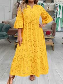 SHEIN LUNE 加大码连衣裙情人节红色连衣裙女士长裙夏季连衣裙夏季波西米亚风复古纯棉 - 黃色 - 查看 3
