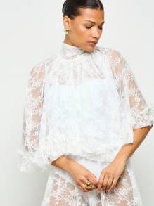 AiiRZ Vestido maxi con capa de encaje y cubre braga a juego