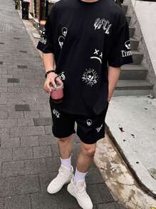 DAZY Maglietta nera da uomo con grafica astratta e scheletro estiva