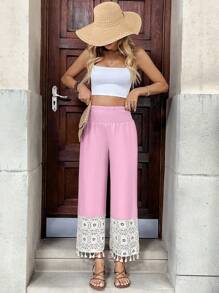 Chiquease Winter Casual Vacation Hollow Out Waist Wide Leg Pants - Pink - View 5