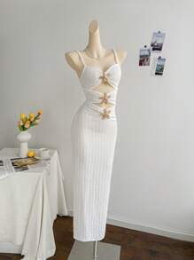Soleia 海滩度假休闲浪漫针织纹理海星金属吊带连衣裙 - 白色 - 查看 6