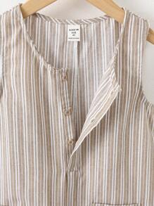 Loomiva Young Boys Khaki Casual Striped Woven Fabric Pockets Loose Overall Jumpsuit For Trips & Holidays