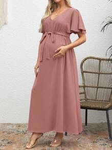 SHEIN Maternity Flared Sleeve Loose Casual Dress, Fashionable For Summer Wear,For Summer - Pink - View 3