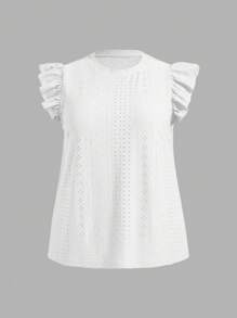 SHEIN LUNE Große Größen Sommer einfarbiges Cut Out besticktes Rüschen Armausschnitt T-Shirt Sommer für Frauen Brunch für Frauen Muttertag Kirche Frauen - Verschiedenfarbig - Übersicht 5