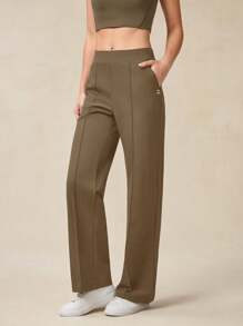 OutZeal 女士运动裤 休闲凉爽触感弹力阔腿带拉链口袋 - 棕色 - 查看 6